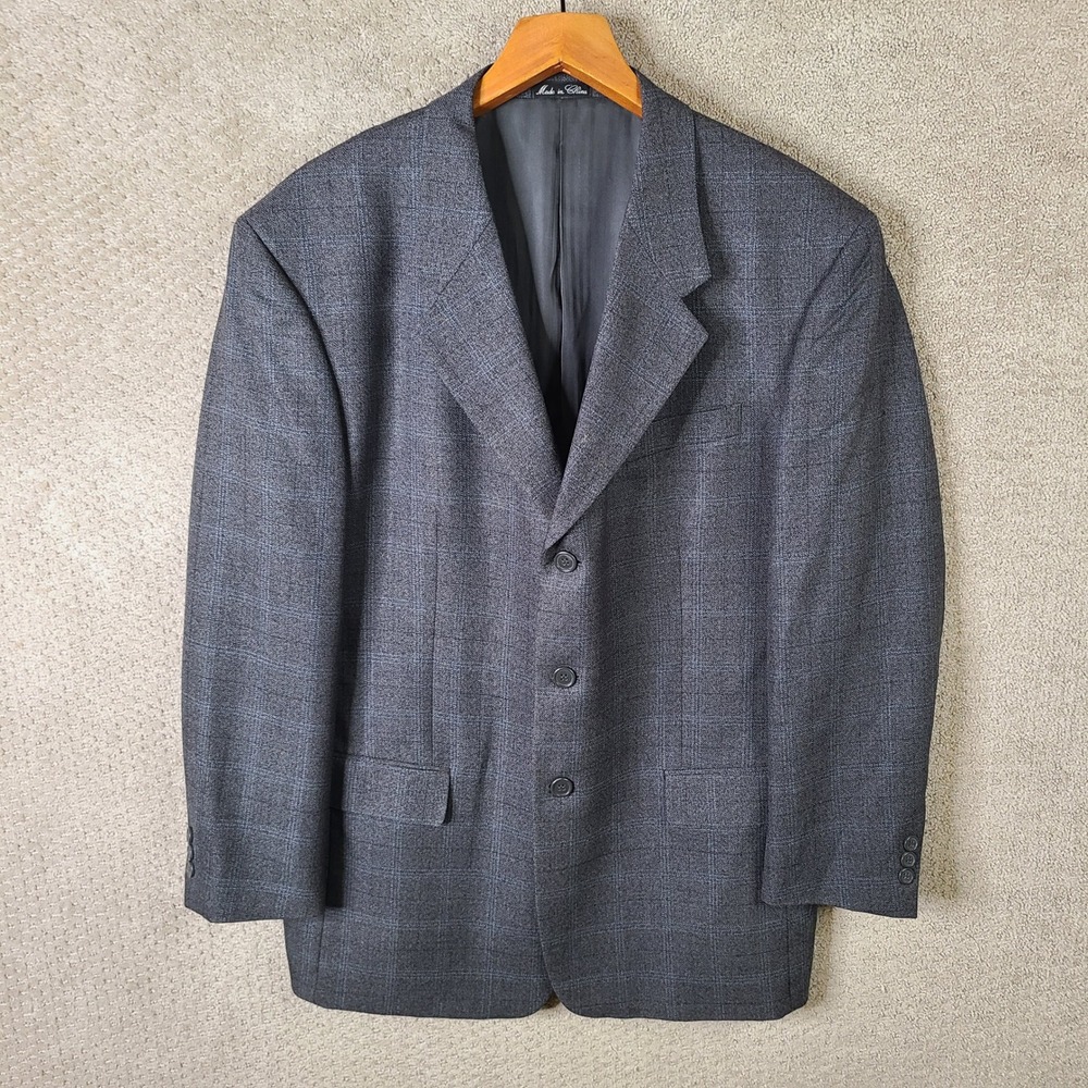 Vintage Calvin America Jacket Mens 42R Gray Blue Plaid Blazer Wool Super‎ 100s